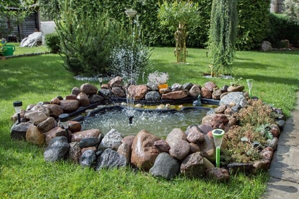 garden pond with rocks