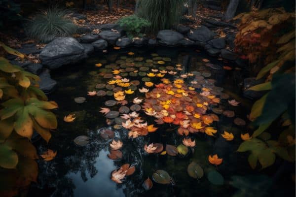 leaves in a pond