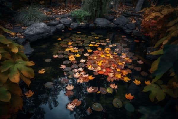 leaves in pond