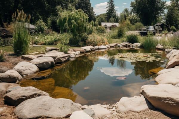 edging a pond with large rocks