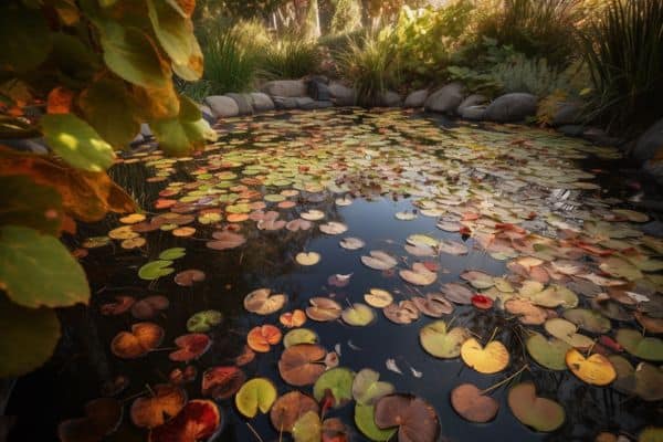 shaded lily pond