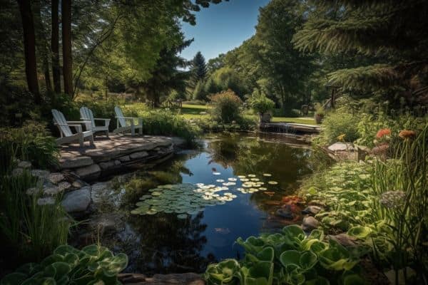 sun shining on a pond