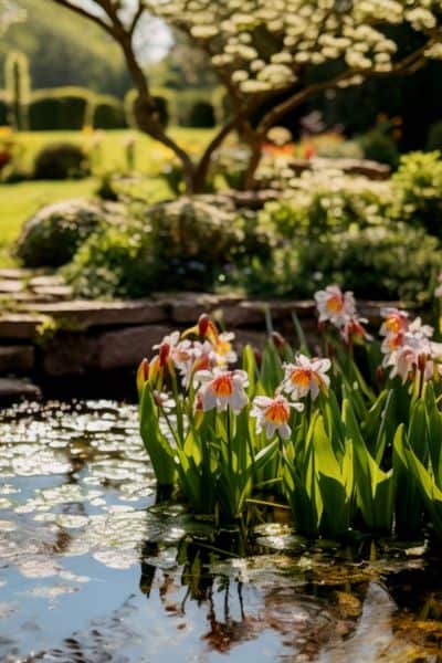 irises growing in a pond