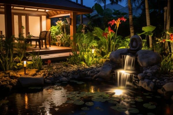 pond waterfall lighting