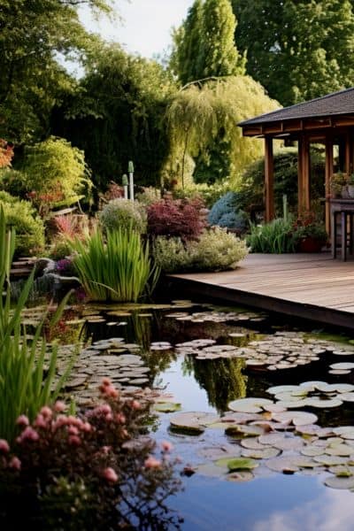 wooden pond deck