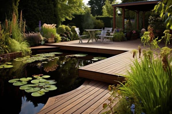 curved pond decking